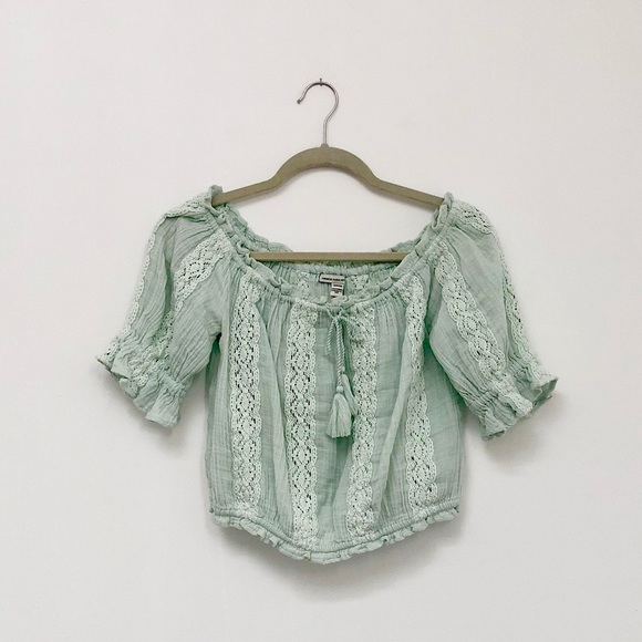 AE Mint Off the Shoulder Boho Crop Top / S - Picture 1 of 4